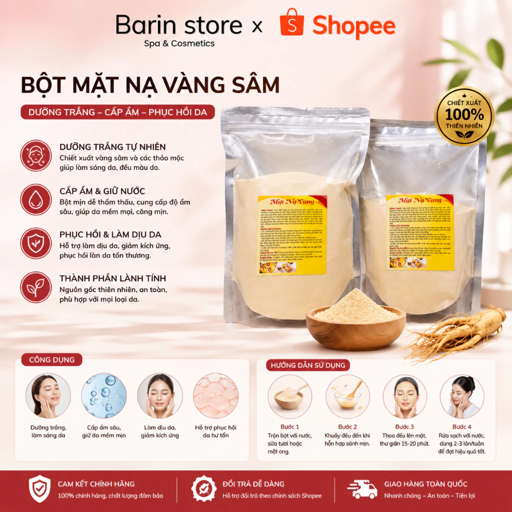 Mặt Nạ Bột Dẻo Sâm Vàng Collagen 24K Đắp Mặt Na Trắng Sáng Da Mờ Thâm