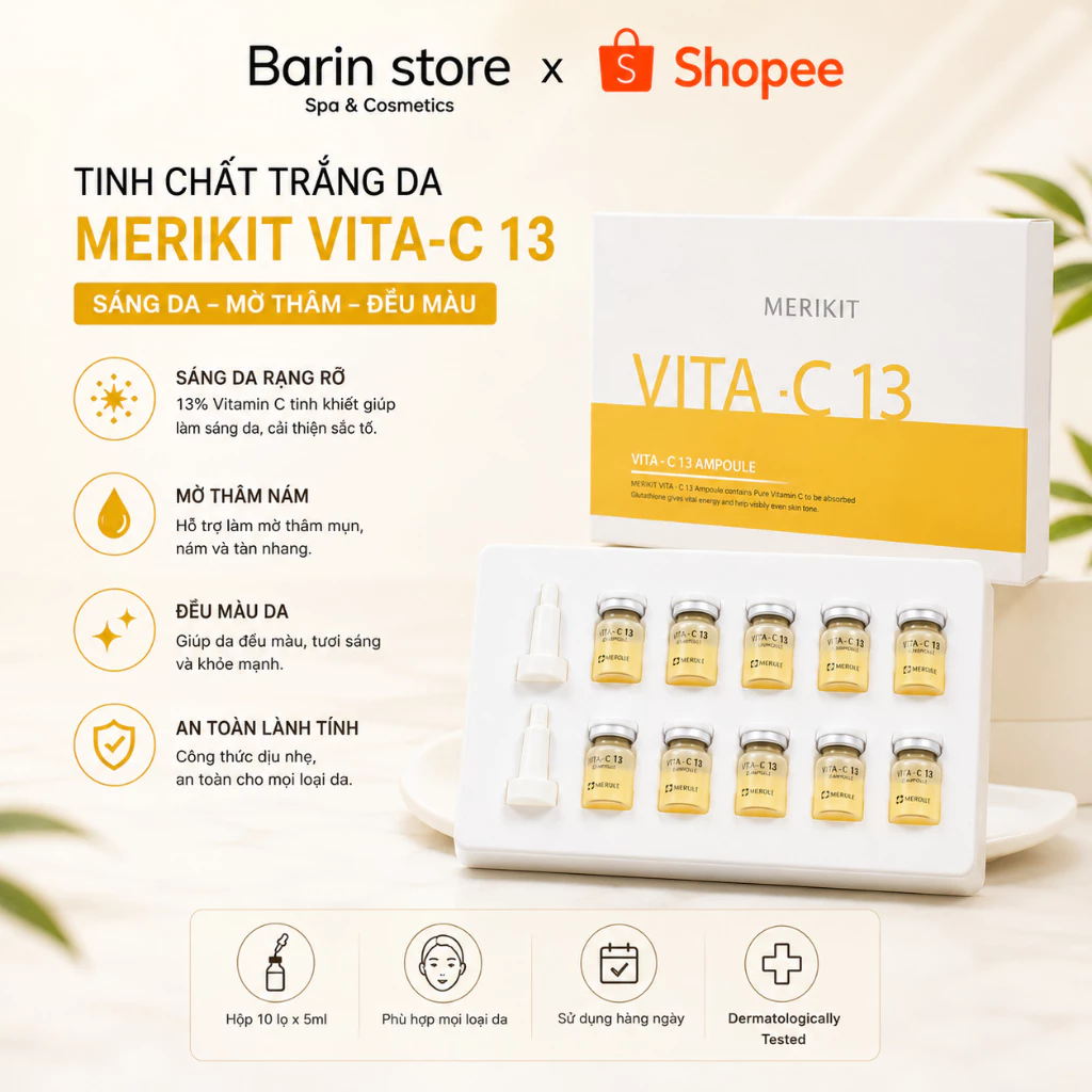 Tinh Chất Trắng Da, Dưỡng Da Merikit Vita C 13 Ampoule Chính Hãng