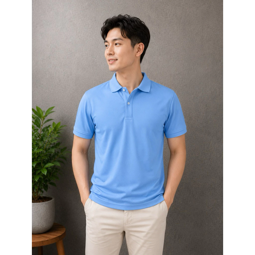 [1 áo cũng in] In áo polo theo yêu cầu màu xanh biển - vải cá sấu poly- Viễn Phát Uniform