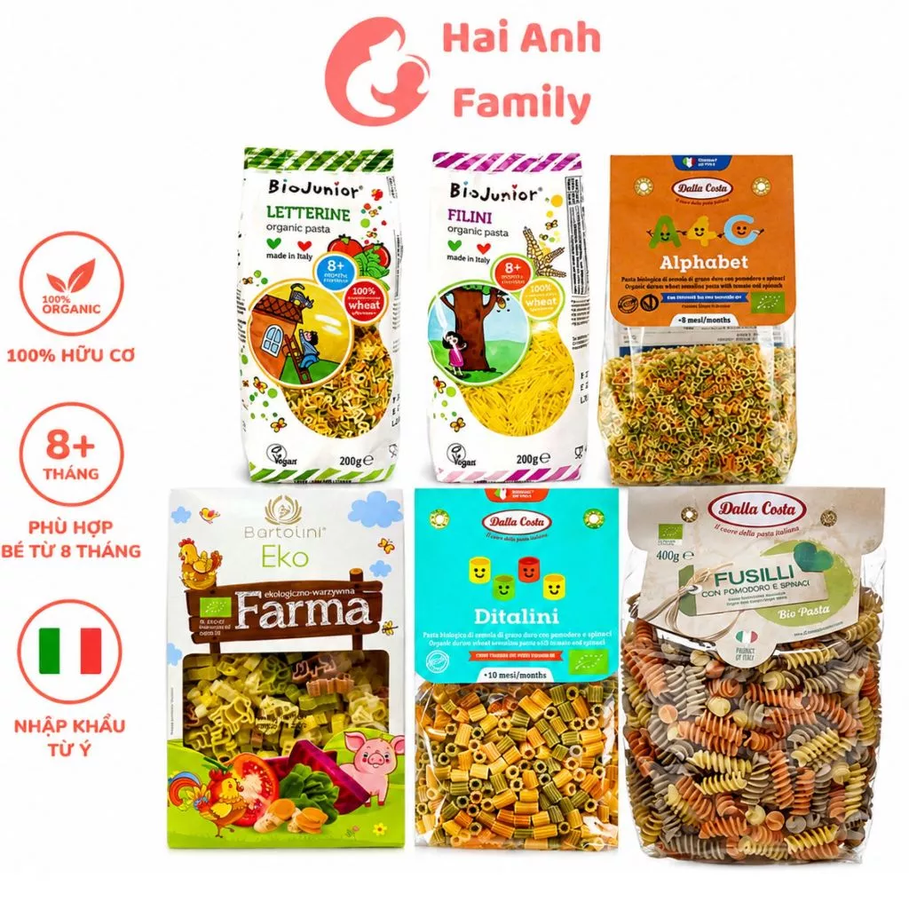 Nui mì hữu cơ nhập khẩu nhiều hình, nhiều vị cho bé ăn dặm - gói tách lẻ 50g