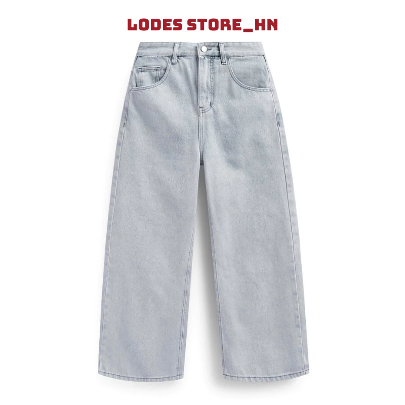 Quần Jean Nam Dáng Baggy Ống Suông Form Rộng Màu Xám Sáng Chất Denim Dày Dặn Phong Cách Retro LODES