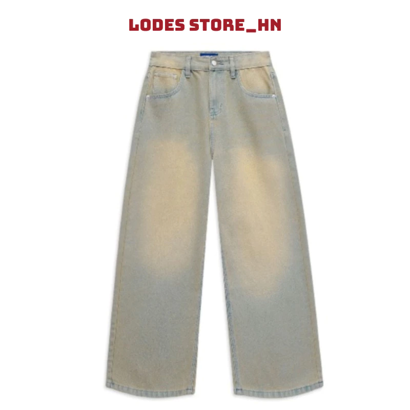 uần Jean Ống Suông Unisex LODES Màu Be Cát Form Đẹp Dễ Phối Chất Bò Mềm Mịn Phong Cách Streetwear