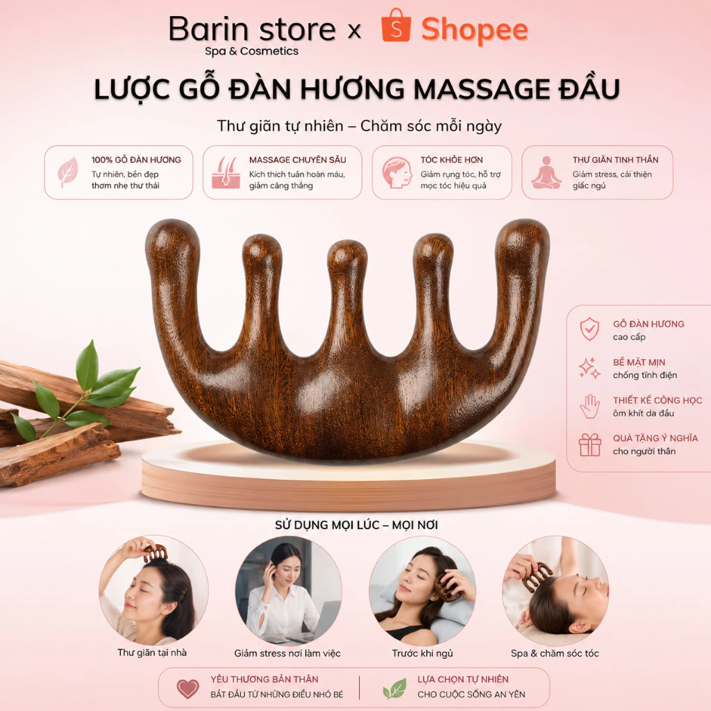 Lược Gỗ Đàn Hương Massage Đầu Đả Thông Kinh Lạc