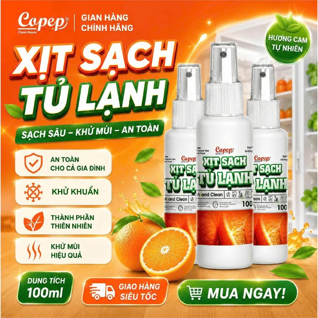 Copep Xịt Sạch Tủ Lạnh Chai 100ml - Loại Bỏ Vết Bẩn Trên Tủ Lạnh & Bếp & Bàn Gỗ - Sản Phẩm Chính Hãng