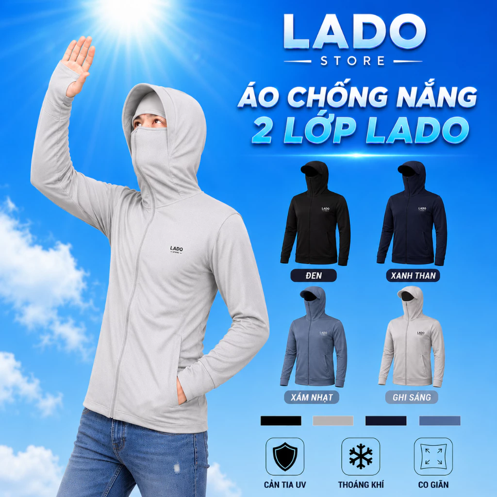 [Siêu Tốc + 2 LỚP] Áo Chống Nắng Nam 2 Lớp LADO Chất Vải Kim Cương Thông Hơi Mặc Thoáng Mát Khóa Kéo Kín Mặt Mũ Trùm Kín