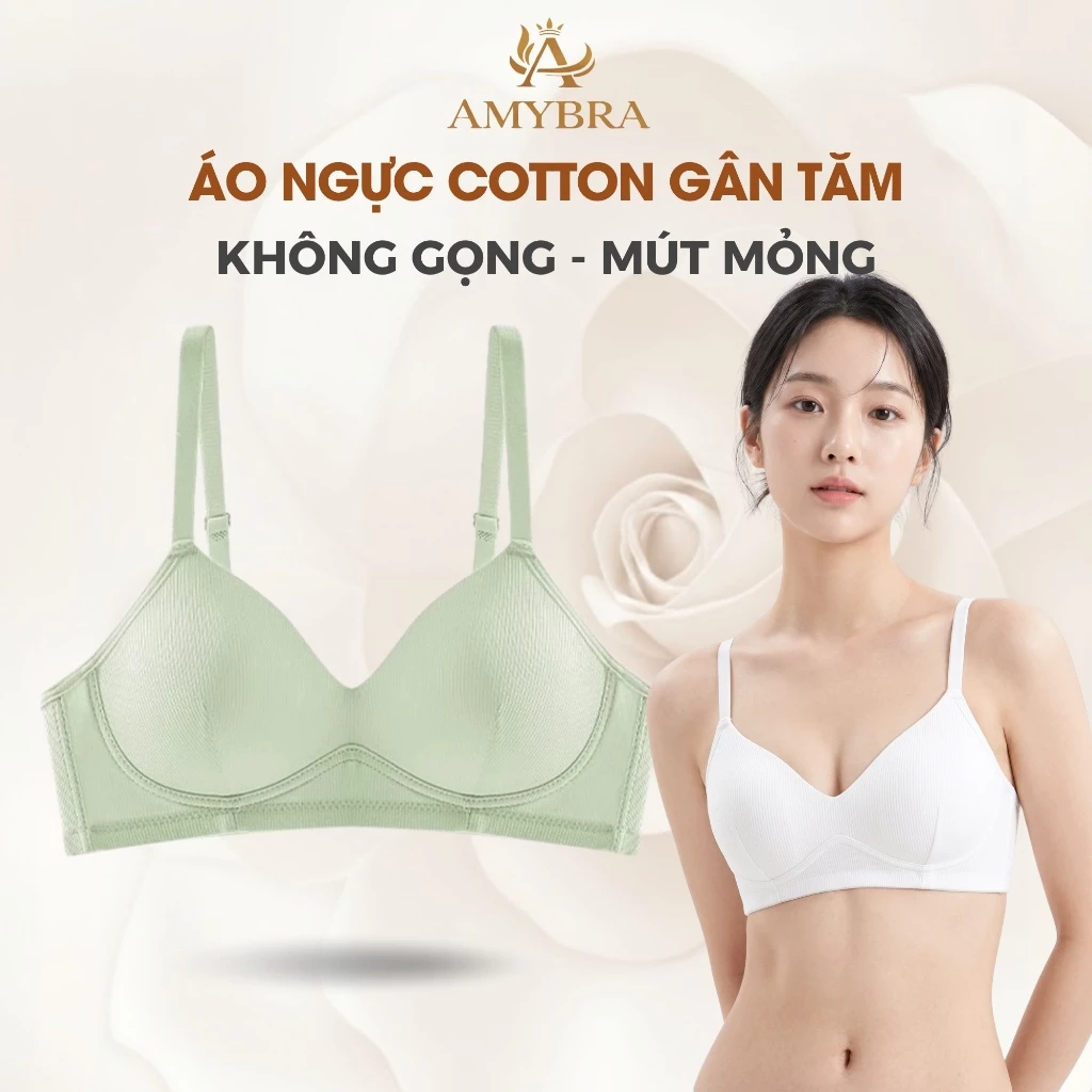 Áo Ngực Nữ Cotton Mút Mỏng Thoáng Khí, Áo Lót Không Gọng Form Ôm Nâng Đỡ Tự Nhiên AMYBRA A409