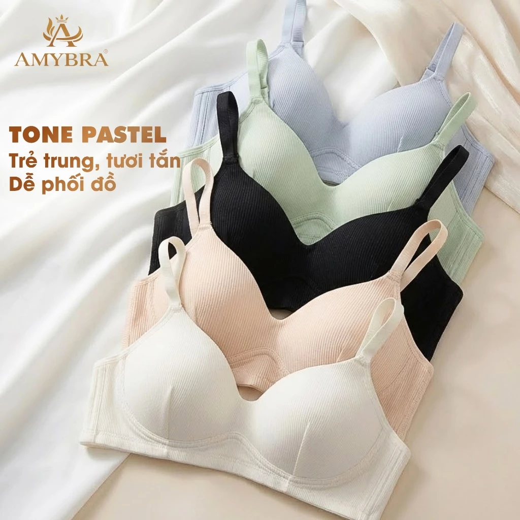 Áo Ngực Không Gọng Mút Mỏng Cotton Thoáng Mát, Áo Lót Nữ 3 Nấc Cài Sau Chắc Chắn AMYBRA A409