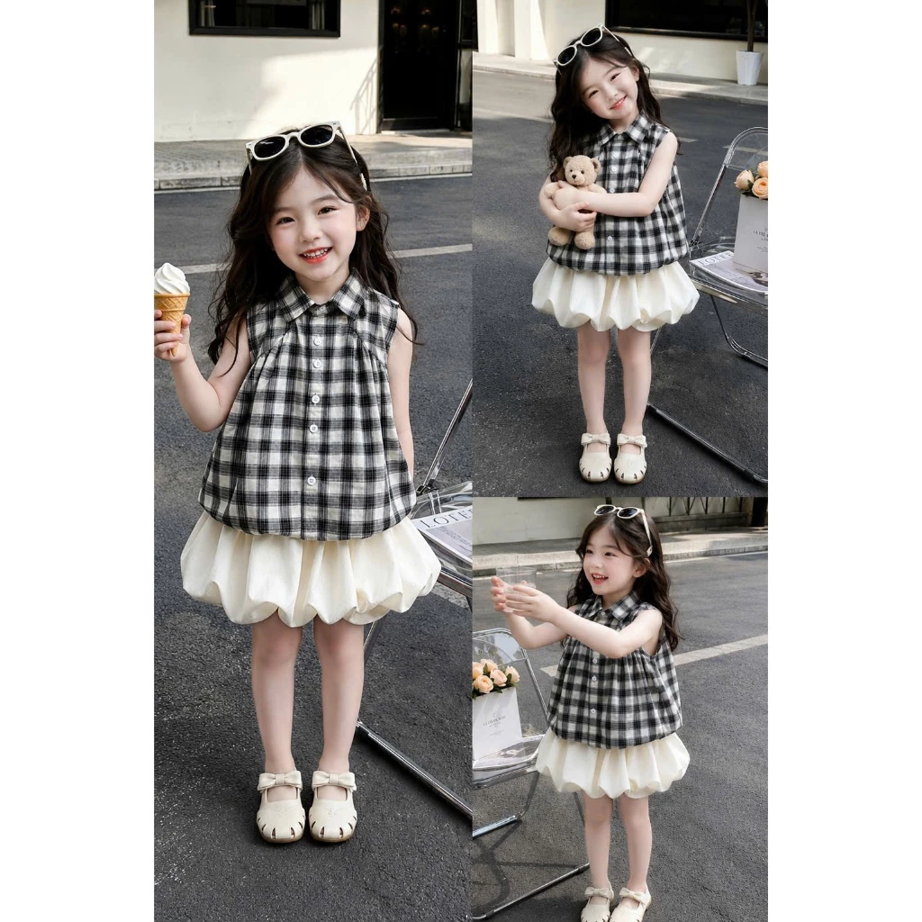 Set đồ hè bé gái, set áo sát nách kèm quần phong cách dễ thương MB07