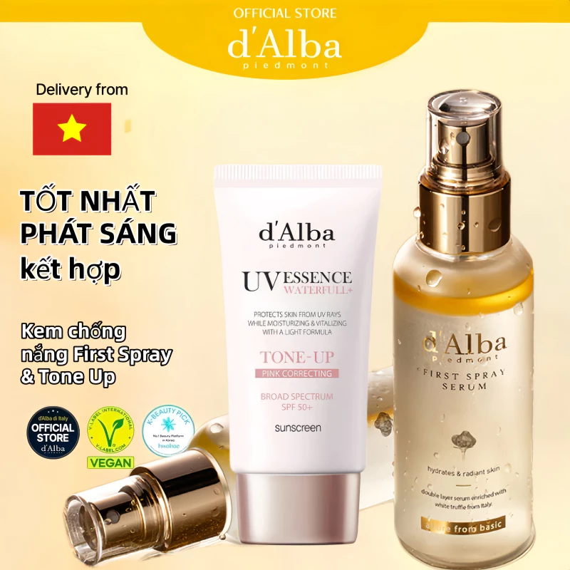 [d'Alba chính thức] set combo bán chạy nhất (tinh chất xịt sơ cấp 100ml, kem chống nắng hồng 50ml)