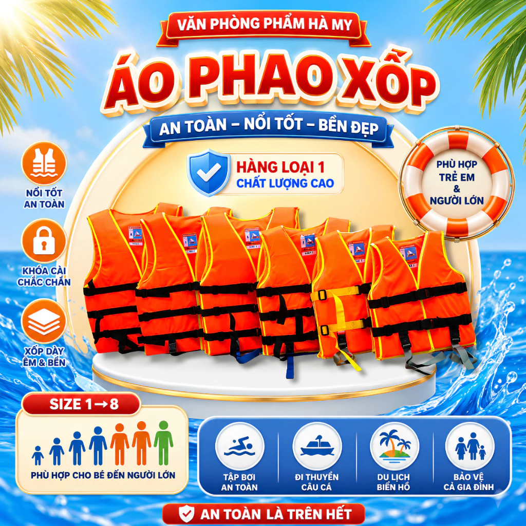 (Hàng loại 1) Áo Phao Xốp Cứu Hộ, Áo Phao Tập Bơi Cho Trẻ Em Và Người Lớn
