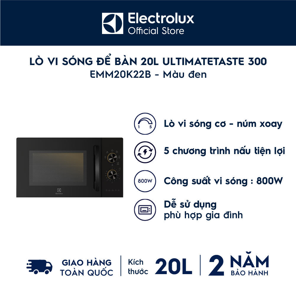 Lò vi sóng để bàn Electrolux UltimateTaste 300 20L - EMM20K22B - 5 mức công…