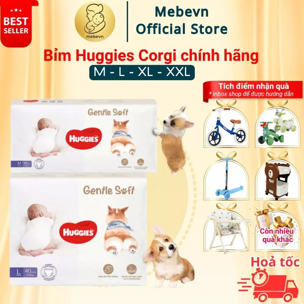 Bỉm Huggies Corgi cao cấp, Bỉm Huggies Gentle Soft chất liệu tự nhiên, mềm mỏng và thấm hút tốt