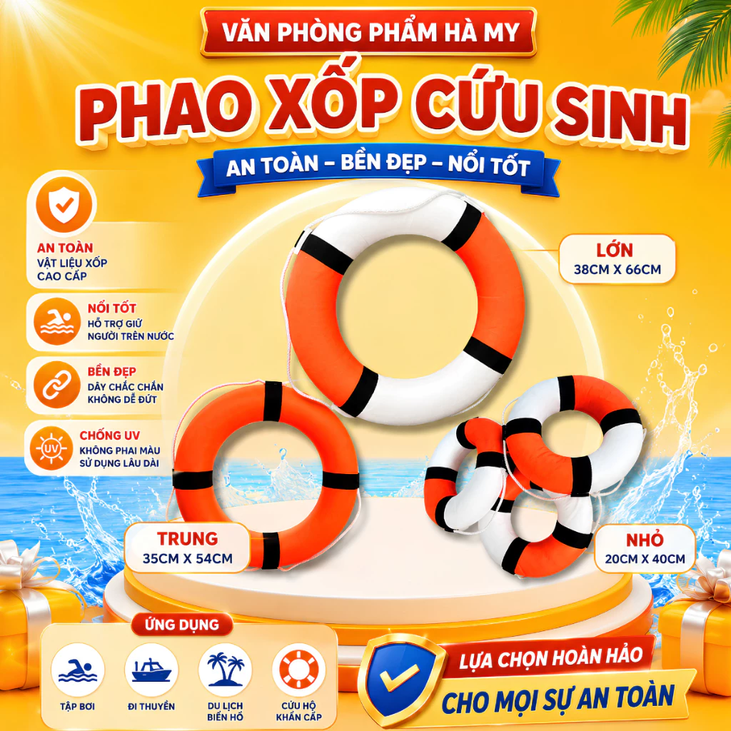 Phao xốp tròn cứu hộ, Phao xốp bơi tròn bằng xốp cao cấp dùng trong cứu hộ, cứu sinh