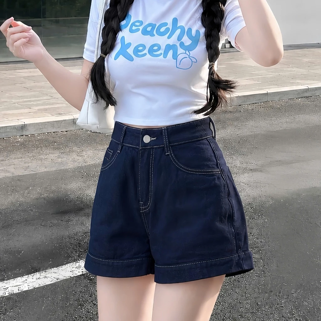 Quần Short Jean Đùi Không Giãn Chuẩn From Chữ A Siêu Hách Dáng Phong Cách Cá Tính Chất Demi Lưng Cao Basic Thời Trang J6
