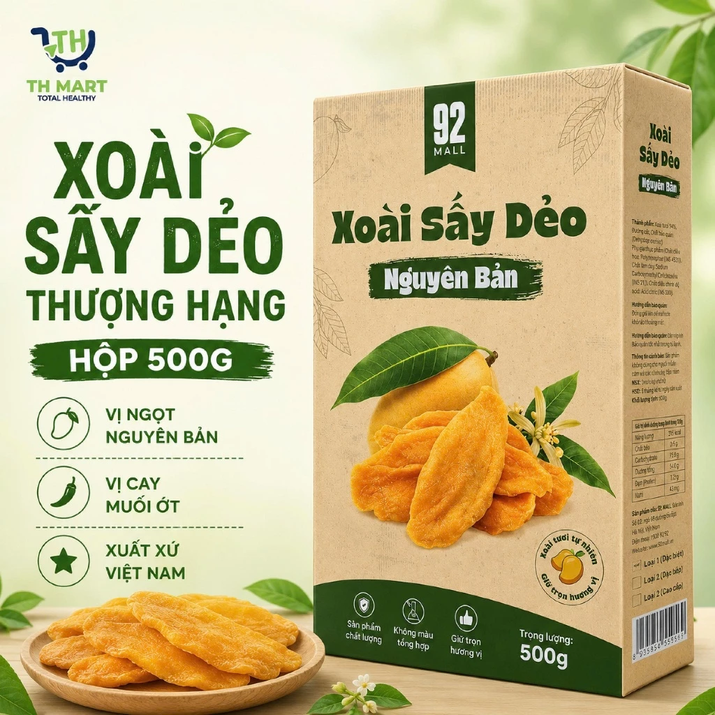 [SALE 25.9] Xoài Sấy Dẻo Hộp 500G Chính Hãng Hút Chân Không,Mềm Dẻo, Thơm Ngọt Tự Nhiên, Đặc Sản Vùng Miền