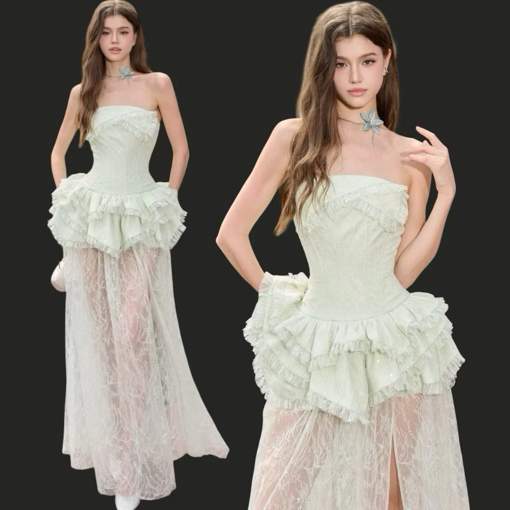610 - VANESSA DRESS Đầm Xanh Nhạt Dáng Dài Xẻ Tà Cao Cấp