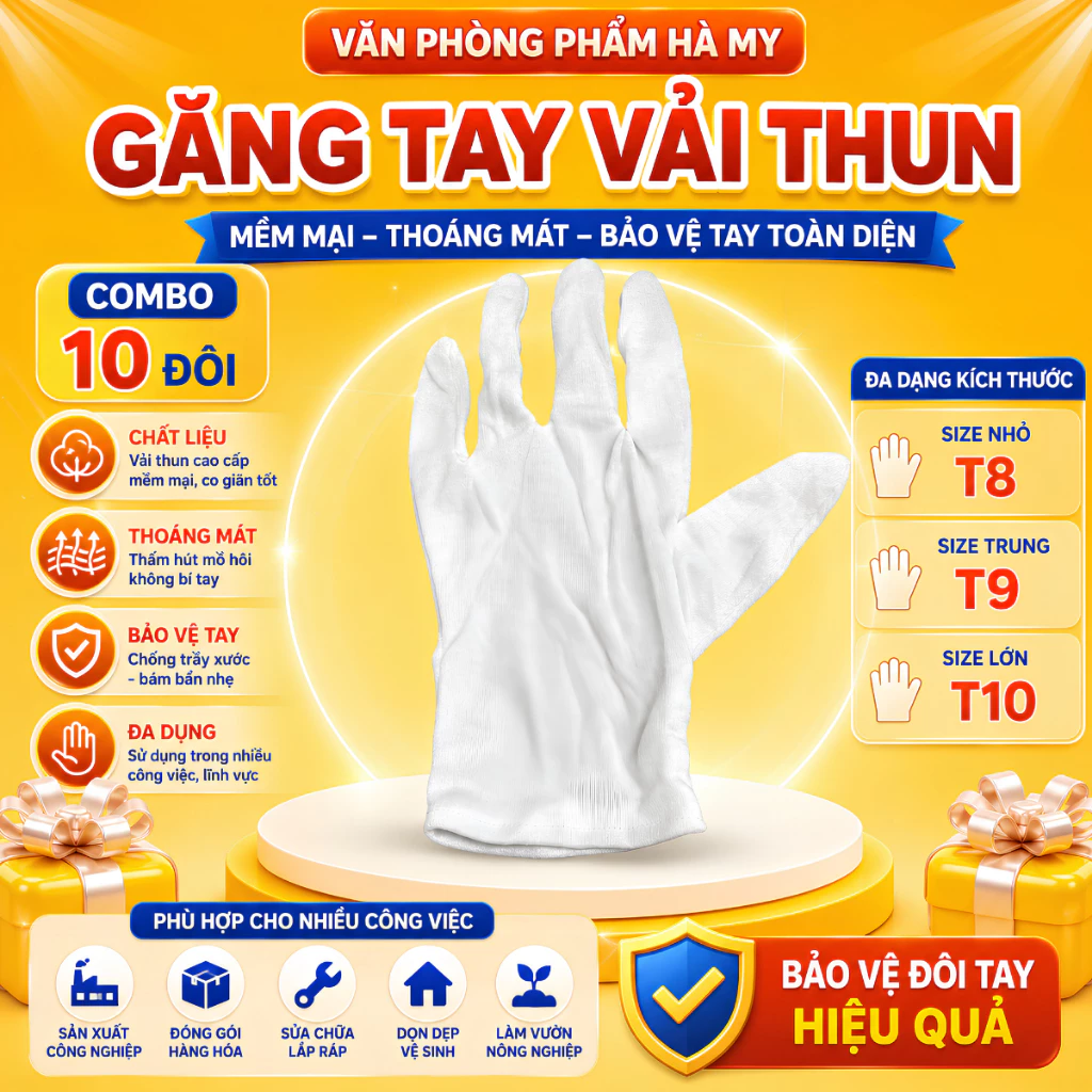 Combo 10 Đôi Găng Tay Vải Thun Bền Đẹp, Găng Tay Kiểm Hàng, Lễ Tân, Sự Kiện