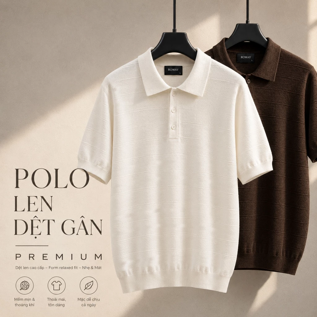 Áo polo dệt len ROWAY PREMIUM cotton | Polo len dệt gân
