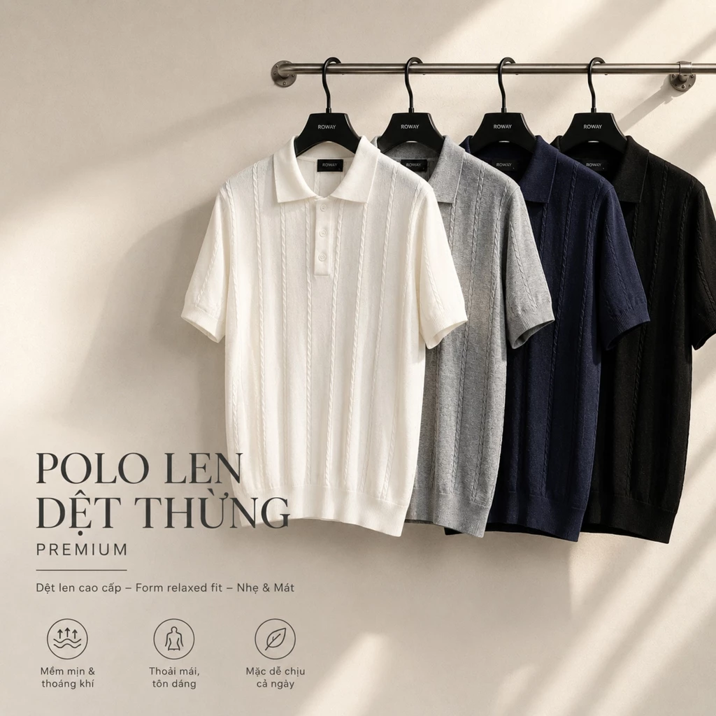 Áo polo dệt len ROWAY PREMIUM cotton | Polo len dệt thừng