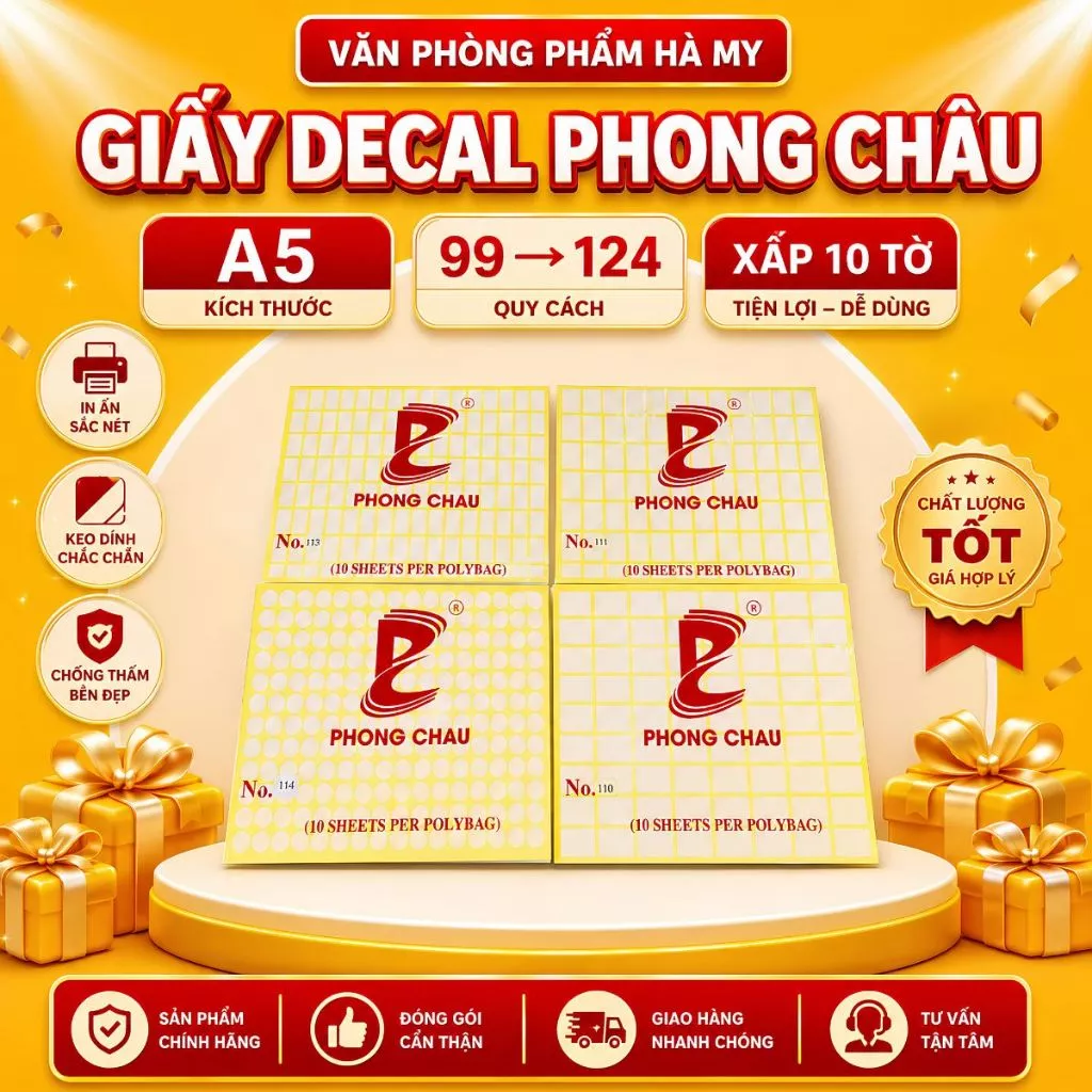 (Xấp 10 Tờ) Giấy Decal Phong Châu A5 Có Lớp Keo Dán Chắc Chắn
