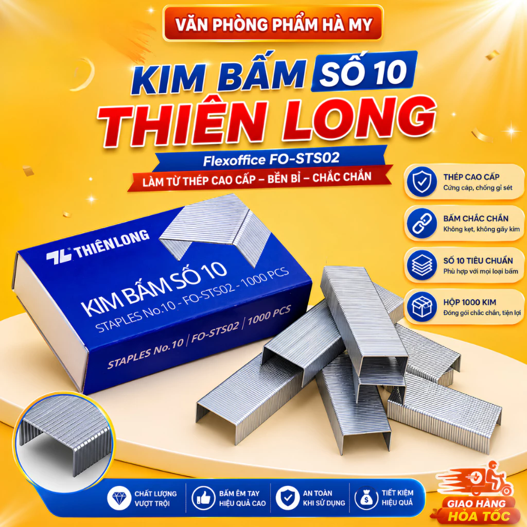 Combo 5 Hộp Kim bấm số 10 Thiên Long Flexoffice FO-STS02 làm từ thép cao cấp