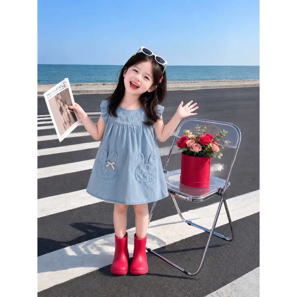 Váy bò mềm thot xinh xắn tay hến cực xinh cho bé gái diện đi chơi ,đi học (9-30kg)