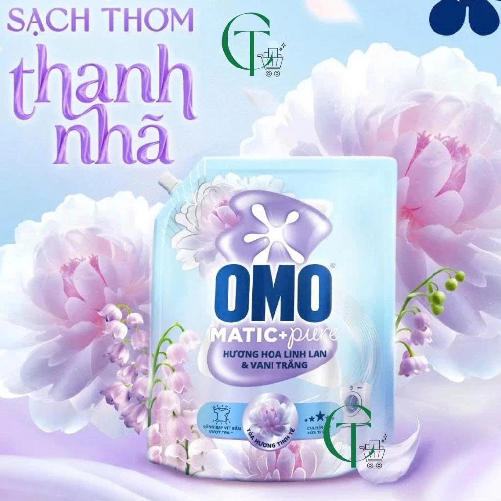 Nước giặt OMO Matic Pure cửa trước Hương Linh Lan & Vani Trắng túi 3,6KG