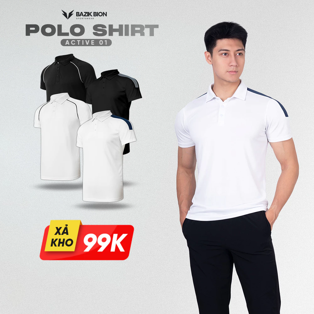 [Hàng Xả, Không Đổi Trả] Áo Polo Nam BAZIK Active 02 Phối Vai Co Giãn Tốt, Đa năng Đi làm, Đi chơi - A08
