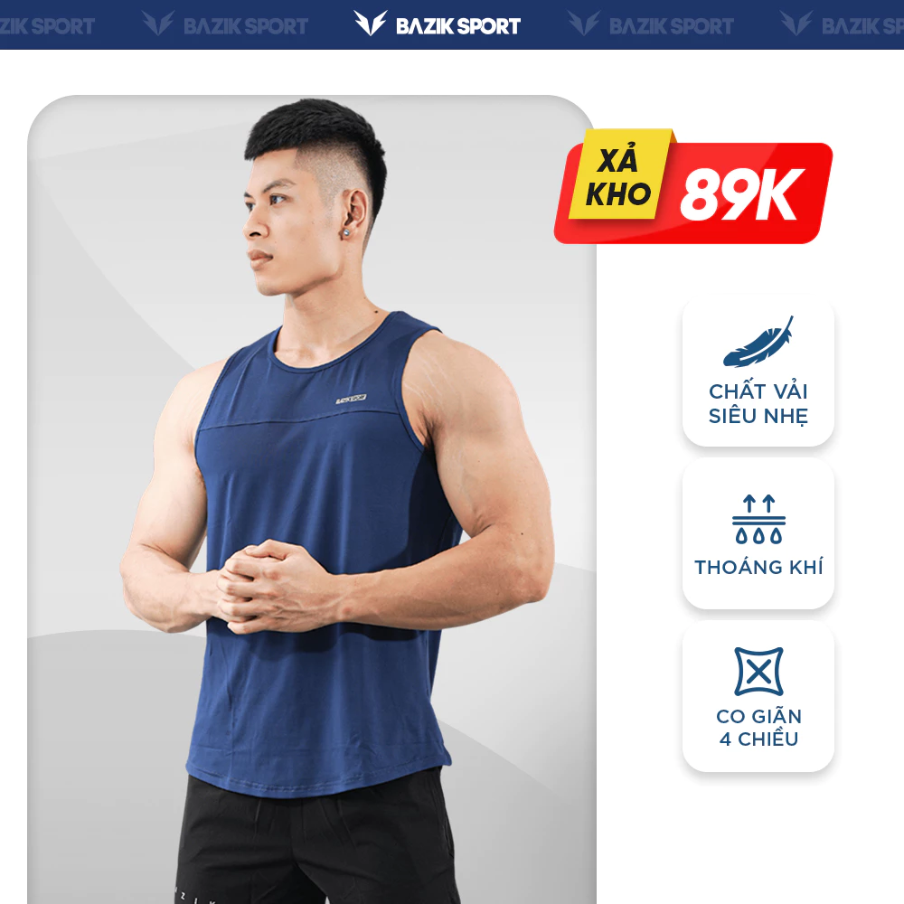 [Hàng Xả, Không Đổi Trả] Áo TankTop Thể Thao Ba Lỗ BAZIK Đa Năng ActivePro Relaxfit Co giãn, thoáng khí tập Gym - A20