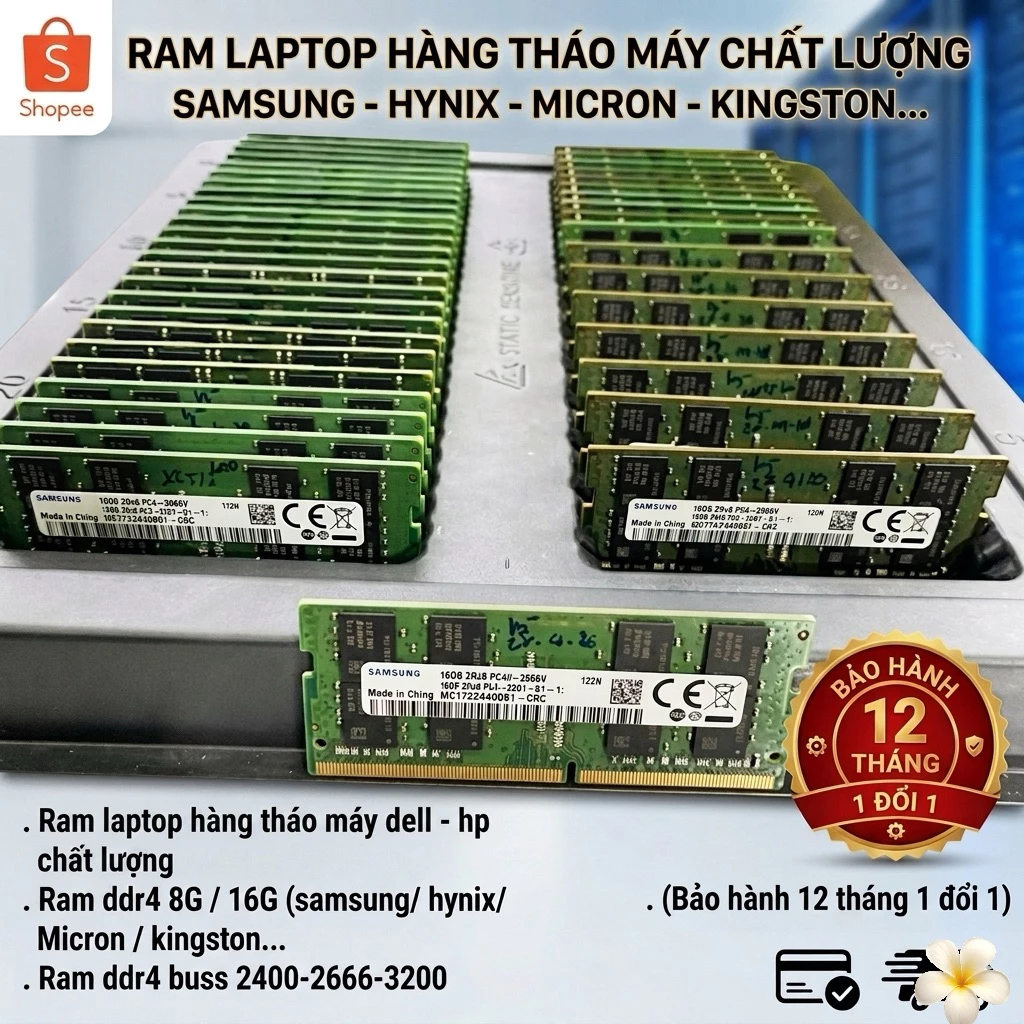 Ram laptop ddr4 8G , 16G /2400/2666/3200 (Hàng tháo máy Dell / Hp ) bảo hành 1 năm