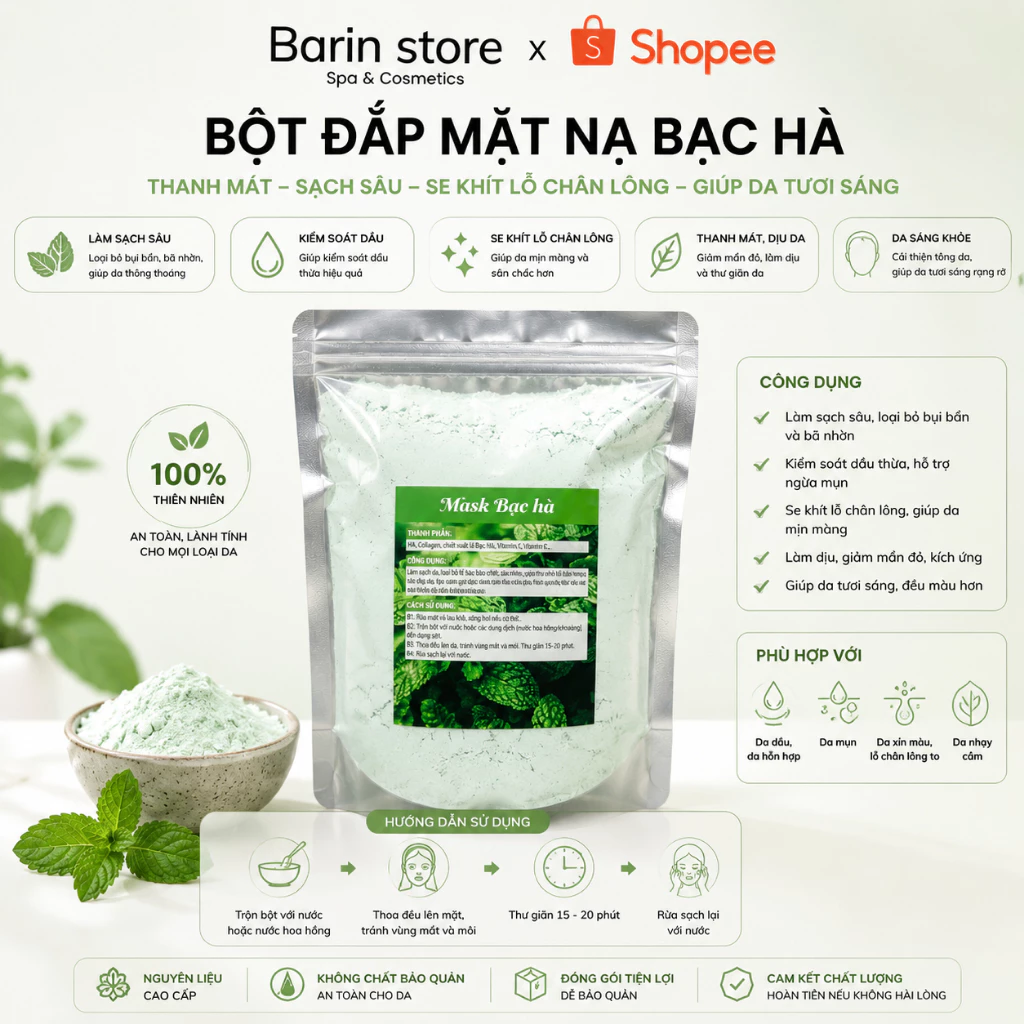 Bột Dẻo Đắp, Mặt Nạ Bạc Hà, Mặt Nạ Collagen Trắng Da, Dùng Cho Spa Cá Nhân Tại Nhà