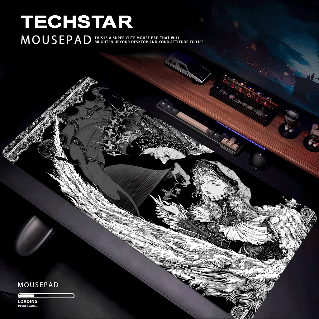 TechStar | Lót Chuột, Mouse Pad Gothic Angel – Pad Chuột Gaming Nghệ Thuật Đen Trắng Cao Cấp