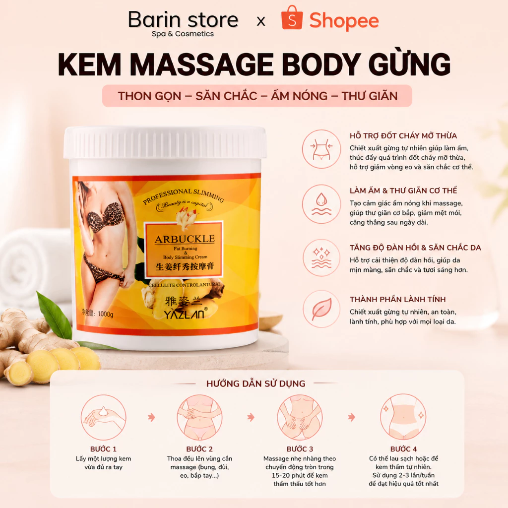 Kem Massage Giảm Béo Gừng, Kem Đánh Bụng Cực Kỳ Hiệu Quả