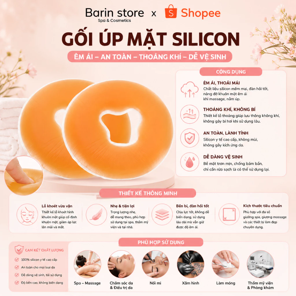 Gối Silicon Úp Mặt Cao Cấp Chính Hãng Dành Cho Spa Thẩm Mỹ Viện Độ Bền Cao Tiện Lợi Dùng Được Nhiều Lần