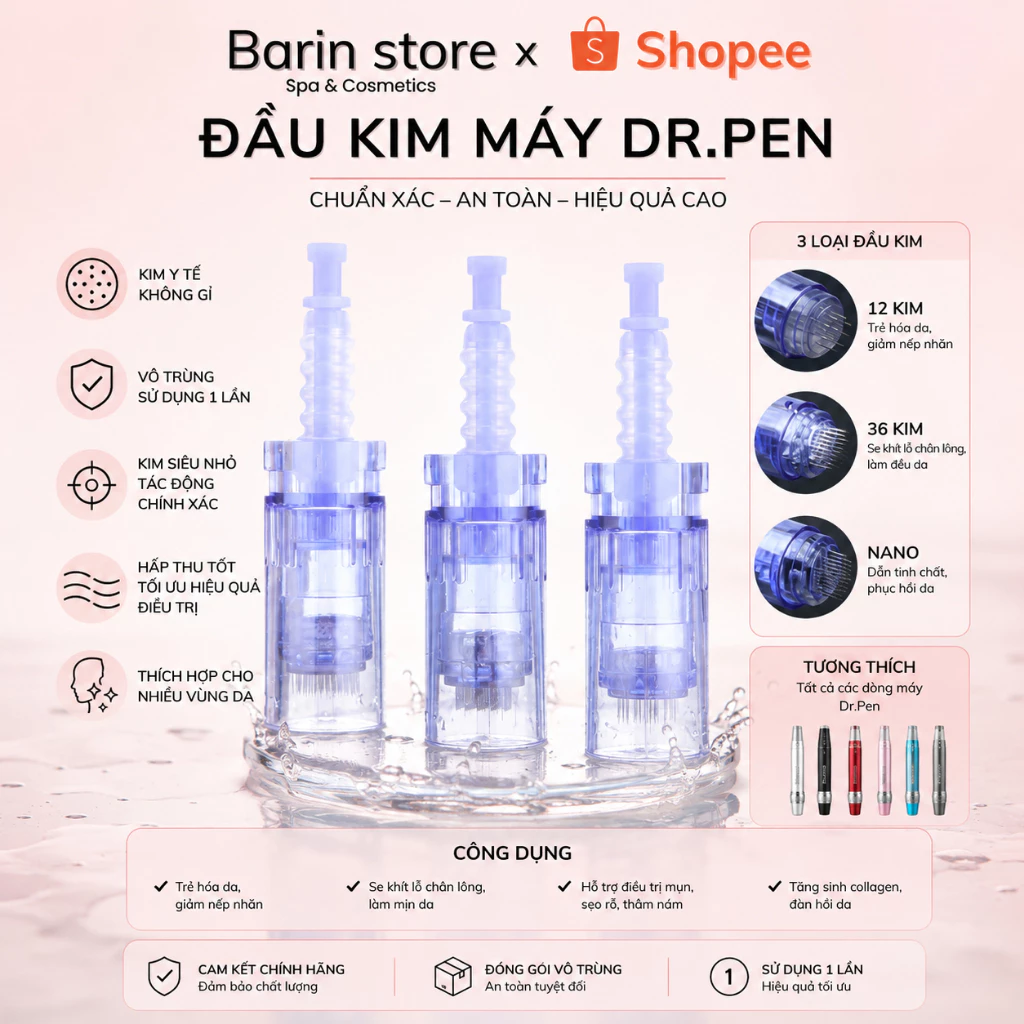 Đầu Kim Máy Drpen Chính Hãng, Kim Nano Kim 12 Kim 36 Cho Máy Phi Kim, Máy Lăn Kim Dr pen