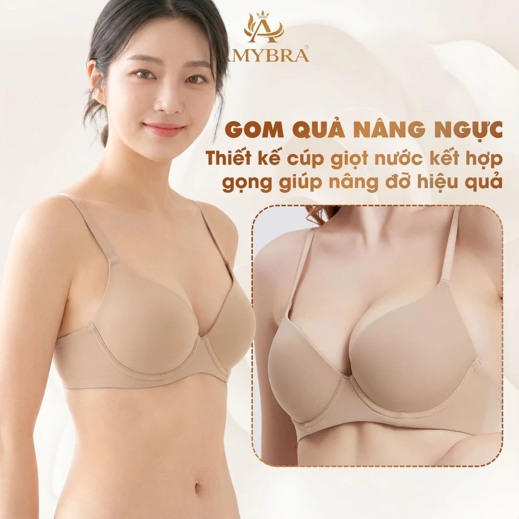 Áo Ngực Nữ Su Cao Cấp Mút Mỏng Mềm Mại, Áo Lót Nữ Có Gọng Nâng Ngực Tạo Khe AMYBRA A522