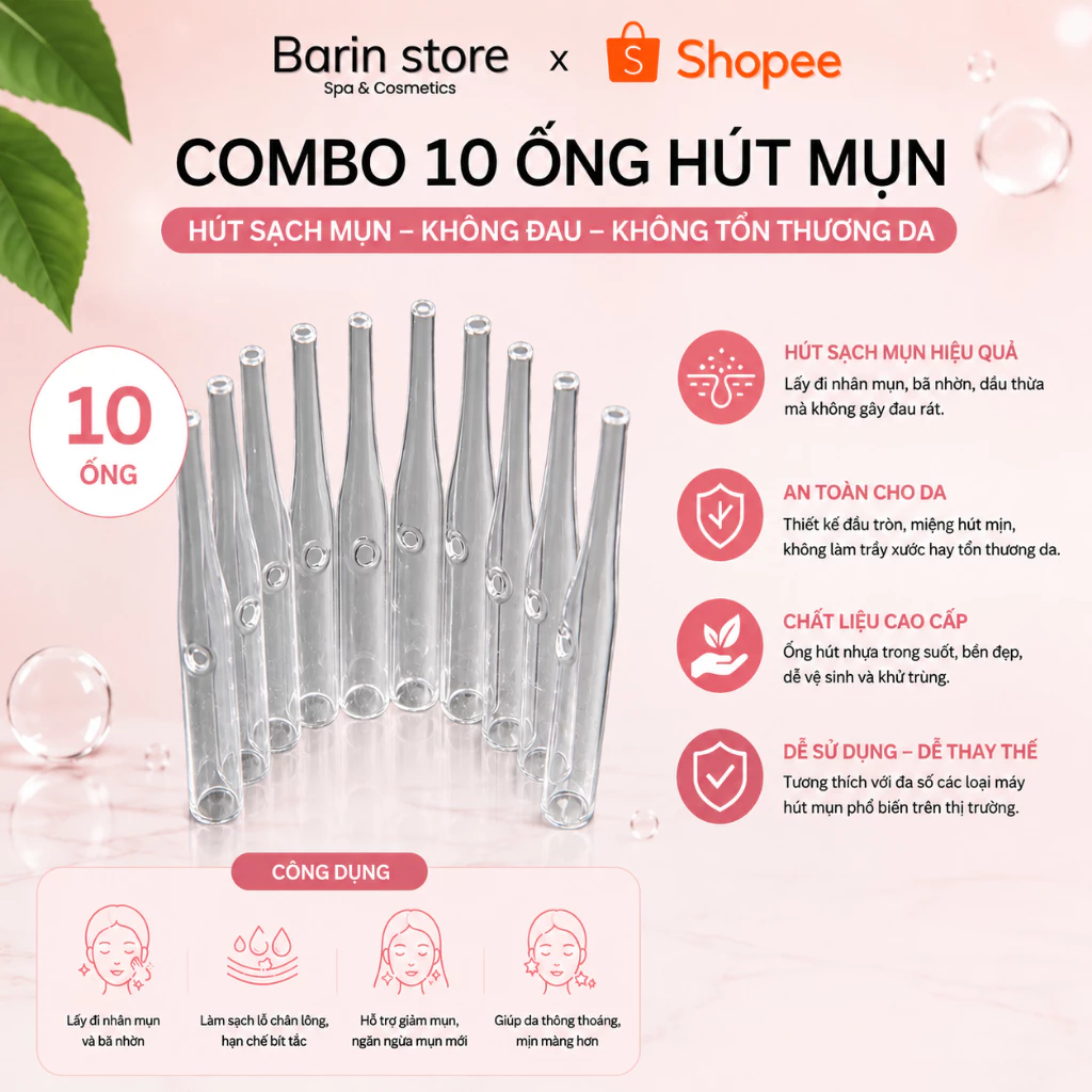 ( Combo 10 Ống ) Ống Hút Mụn Thuỷ Tinh Loại Dày Dùng Cho Máy 5in1