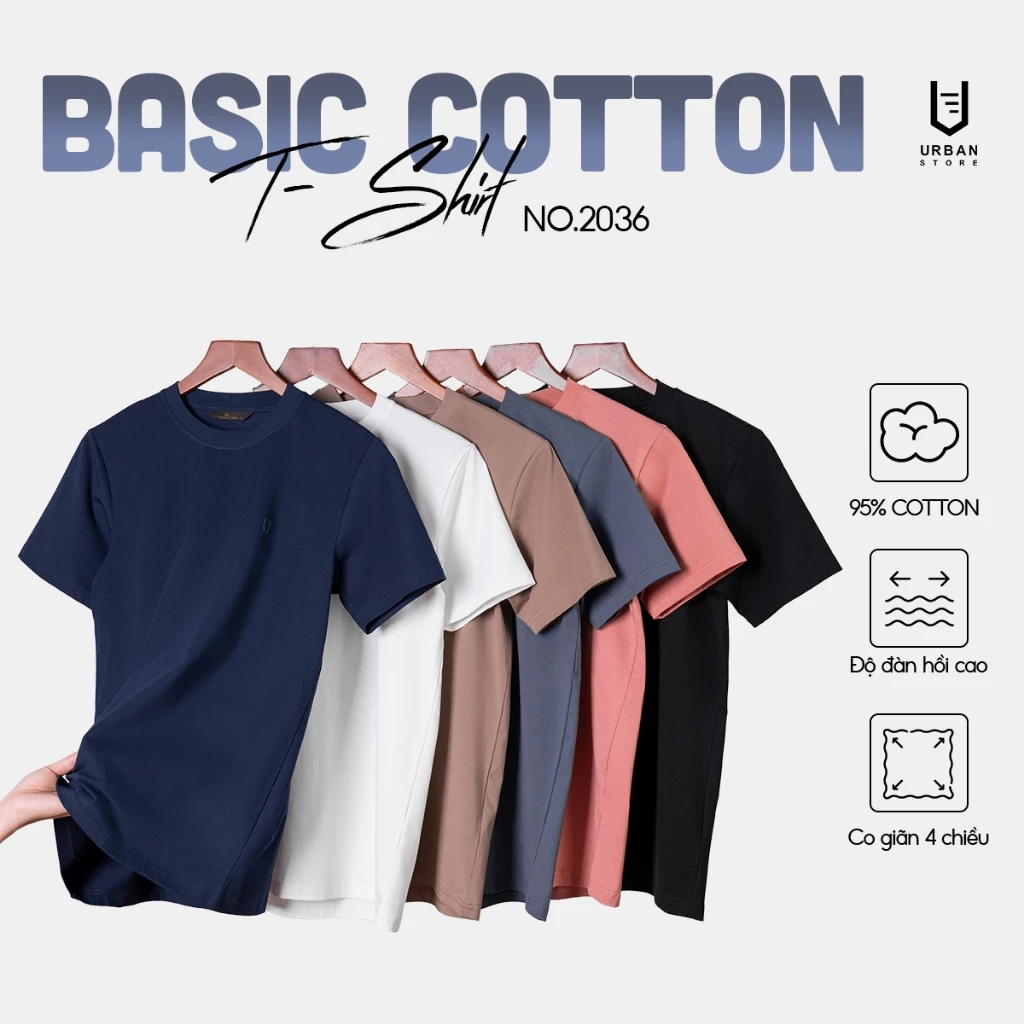 Áo thun nam trơn URBAN vải COTTON mát lạnh thoáng khí co giãn tốt phom regular tôn dáng no.2036