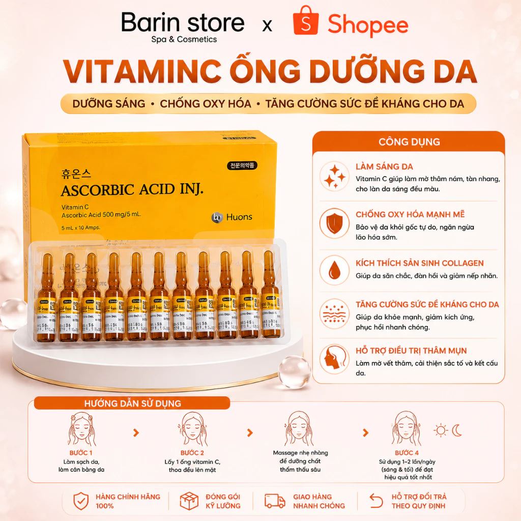 Tinh Chất Serum, VitaminC Hàn Quốc 1 Vỉ 10 Ống - 1 Hộp 50 Ống Chính Hãng