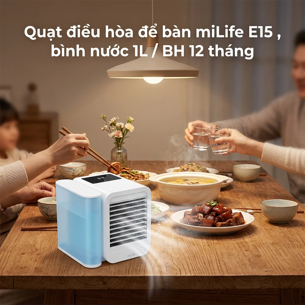 Quạt điều hòa mini miLife E15 để bàn dung tích 1L dùng cho không gian nhỏ