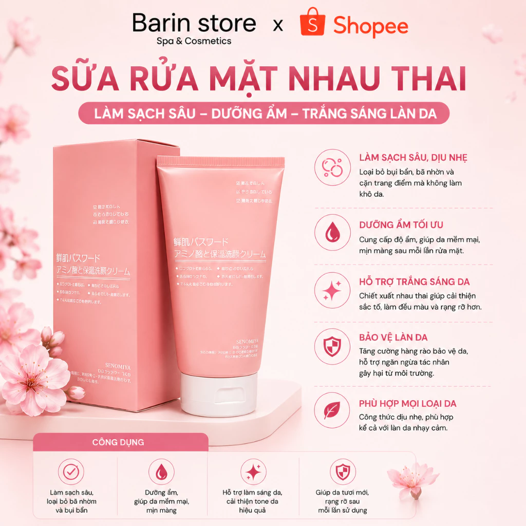 Sữa Rửa Mặt Nhau Thai Cừu Hộp 100ml | Sữa Rửa Mặt Tế Bào Gố Chăm Sóc Da | Nạ Cuống Rốn Nhật Bản