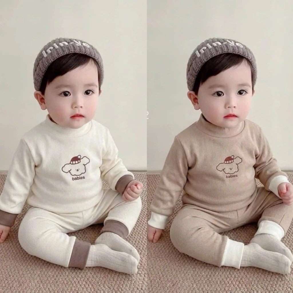 Bộ dài COTTON LỤA HÀN cổ 3 phân, quần can đũng đóng bỉm cho bé
