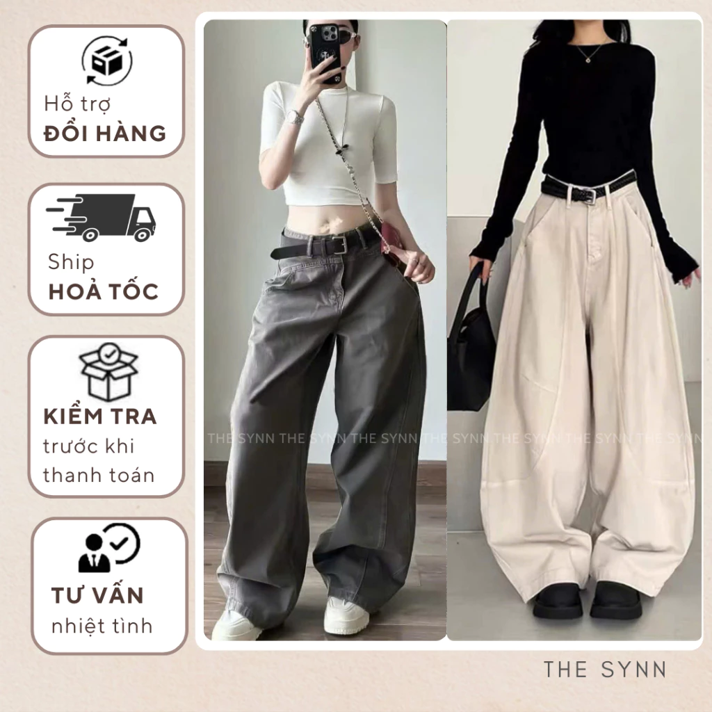 Q06 (S-XL 100-107) - Quần Jeans Nữ Form Rộng Ống Bí Phối Lai Cá Tính Basic