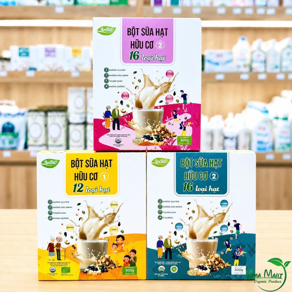 Bột Sữa Hạt Hữu Cơ ANBIO 300g ( Hộp 15 gói ) - Sữa Hạt Thực Dưỡng Nguyên Chất Cho Bé Và Cả Gia Đình