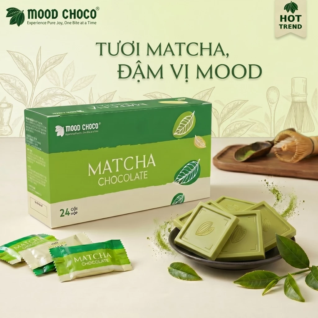 [HỘP 24 GÓI] Socola Matcha Trà Xanh Nguyên Chất 120g Chocolate Cao Cấp MOOD CHOCO