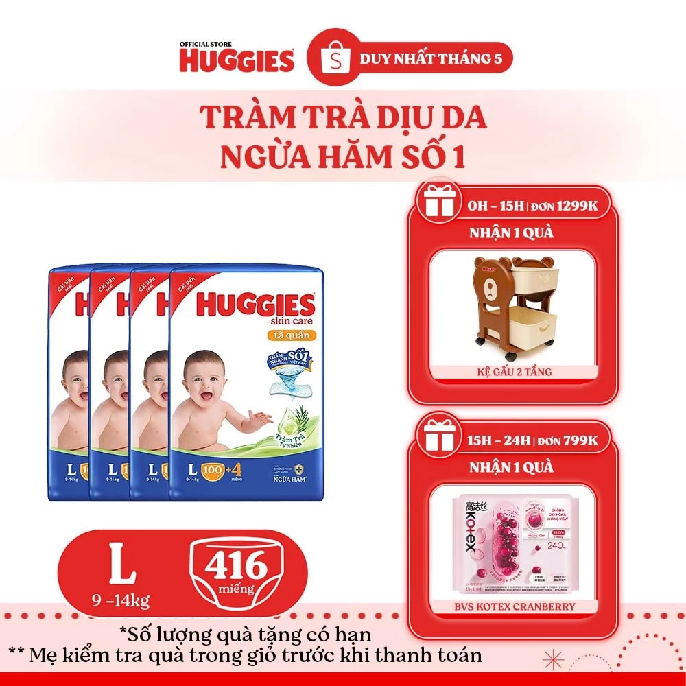 Combo 4 Tã quần Huggies Skincare Mega Jumbo M106/L96+8/XL84+4/XXL76+4