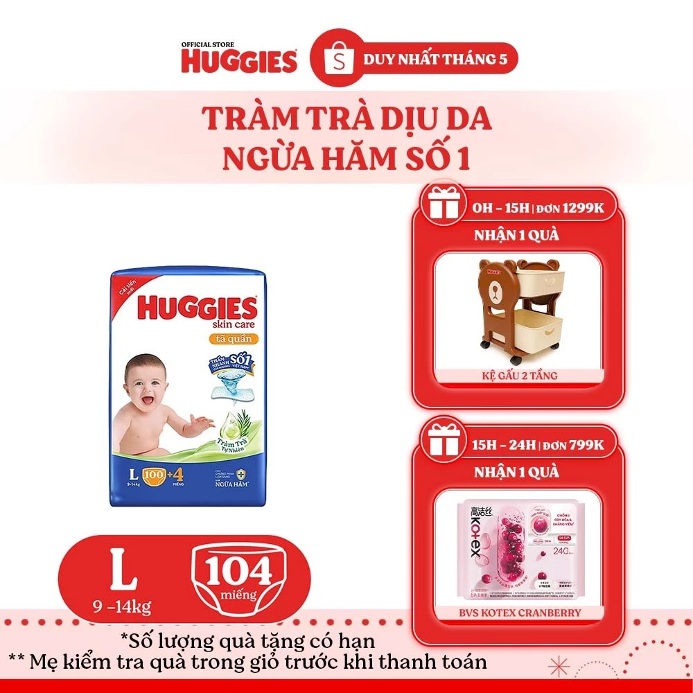 Tã quần Huggies Skincare Mega Jumbo M102+4/L100+4/XL84+4/XXL76+4