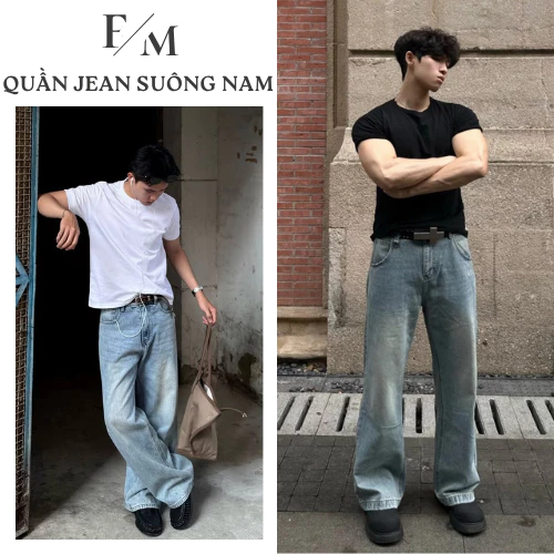 Quần Jean Suông Nam WASH RETRO Ống Đứng Lưng Cao Quần Suông Rộng Mềm Phong Cách Năng Động FOXY