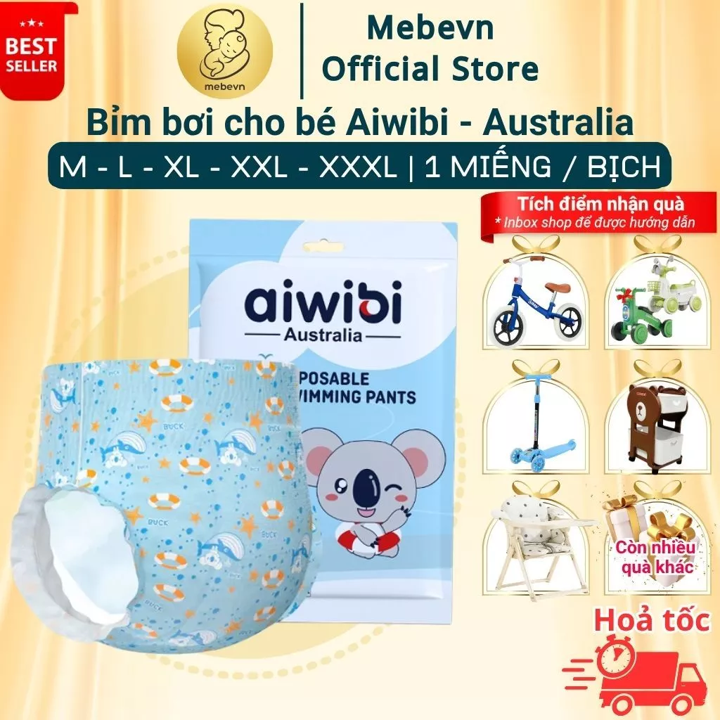 Bỉm bơi cho bé Aiwibi của Australia, bỉm đi bơi cho bé cao cấp, mặc thoải mái, không nặng tã khi bơi