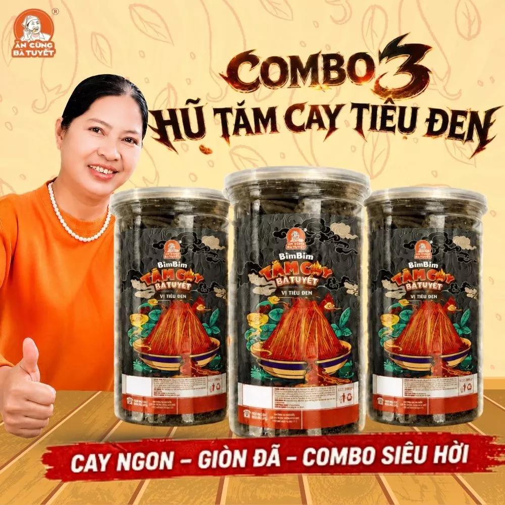 (Tặng 2 gói bim bim vị ngẫu nhiên) COMBO 3 HŨ TĂM CAY TIÊU ĐEN BÀ TUYẾT - SẢN PHẨM HOT MỚI RA MẮT M86